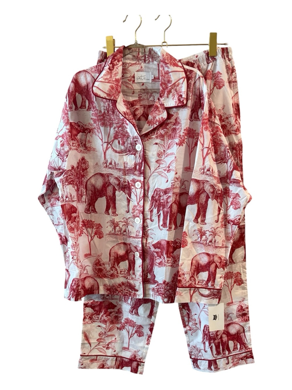 The Cat’s Pajamas Safari Toile Elephant Pajama Set NWT Size Large Cotton